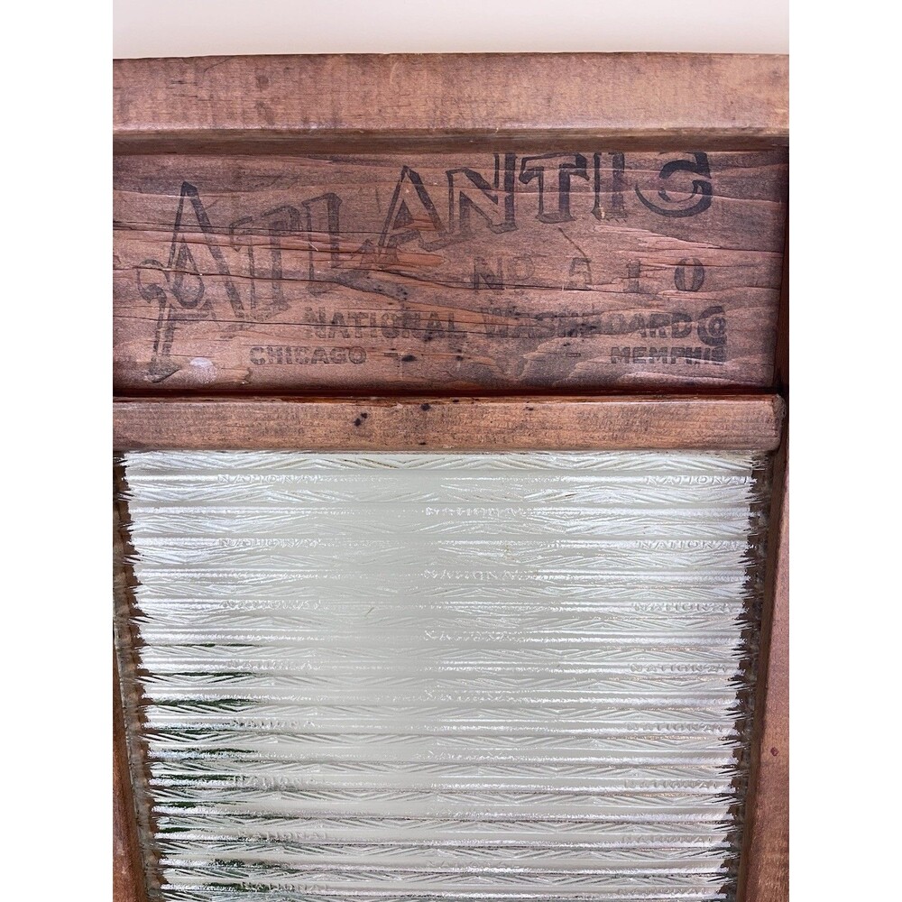 Antique LG Atlantic National Co 510 Wood & Glass Standing Rustic Washboard 24”